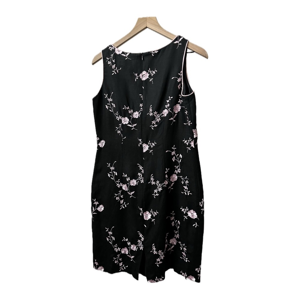 Vintage Black Cocktail Dress Mini Pink Floral Embroidered SIZE- 10 petite - Picture 2 of 11